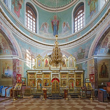 Intérieur de l'église Notre-Dame de l'icône d'Iveron à Vspolie à Moscou, août 2018.