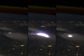 国际空间站在馬來西亞上空拍攝到的紅色精靈