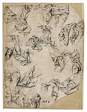 Maître des Études de draperies, Drapés (dernier quart du XVe siècle), plume et encre sur papier.