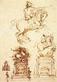 Три скици в цвят сепия за конен паметник, Леонардо да Винчи, 1508