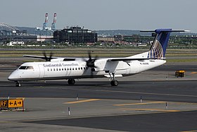 Un Bombardier Dash 8 Q400 de Colgan Air, opérant pour Continental Connection, similaire à celui impliqué dans l'accident.