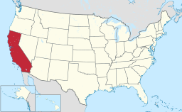Kalifornien markerat på USA-kartan.