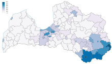 Carte où apparaissent en bleu de nombreuses zones, notamment au sud-est.