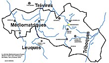 Carte délimitant le territoire des Médiomatriques dans l'Est de la France.