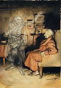 Scrooge and the Ghost of Marley, illustration de 1915 du conte Un chant de Noël de Charles Dickens (1812-1870).