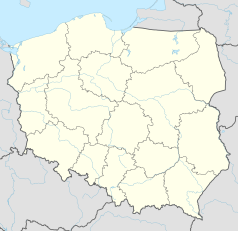 Mapa konturowa Polski, po lewej nieco na dole znajduje się ikonka pałacu z opisem „Zamek w Leśnicy”