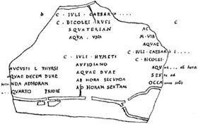Fragment de plan attribué par Theodor Mommsen à l'aqua Cabra. CIL VI, 1261