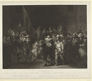 Lambertus Antonius Claessens, La Ronde de nuit de Rembrandt, 1797, eau-forte, 56,2 × 66,3 cm.
