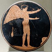 Бобин са Еросом; 470–450 пне; црвенофигурална керамика; висина: 2,6 cm, пречник: 11,8 cm; Лувре