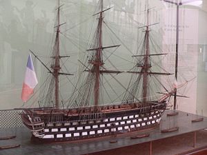 La maquette du Valmy (ou Borda deuxième du nom) construit vers 1840, troisième navire-école de l'école navale entre 1863 et 1890.