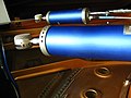 Two Blue Bottle microphones set up to record a grand piano