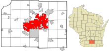デーン郡内の位置の位置図