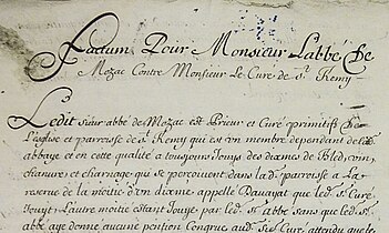 « Mozac » sur un document du milieu du XVIIIe siècle.