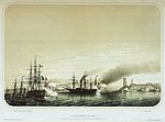 Le bombardement de la ville par la flotte française, peinture de Louis Le Breton.