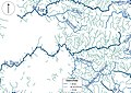 Carte hydrographique laissant apparaitre une zone presque vide de cours d'eau d'un côté et une zone fortement irriguée de l'autre.