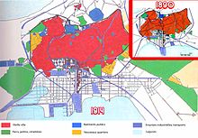 Carte de l'évolution urbaine de Tunis.
