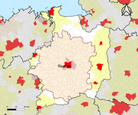 Localisation de l'aire d'attraction de Rennes dans le département d'Ille-et-Vilaine.