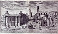 Gravure montrant le niveau d'ensablement du temple d'Antonin et Faustine, Dupérac, 1575.