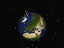 Animation de la terre tournant autour d'un axe qui passe en son centre.