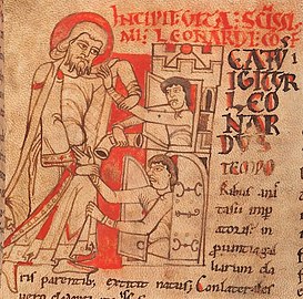 Saint Léonard délivre deux prisonniers Vita et miracula sancti Leonardi, Confessoris (XIIIe siècle) BnF Ms. Latin 5134