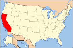 अमरीका के मानचित्र पर कैलिफ़ोर्निया