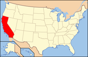 Peta Amerika Syarikat dengan nama California ditonjolkan