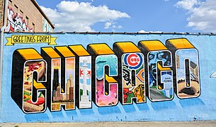 Le « Greetings from Chicago », célèbre graffiti du quartier de Bucktown, dans le secteur de Logan Square.
