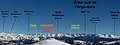 Panorama légendé - au nord-est de la station - de la partie centrale du massif franco-italien du Mercantour-Argentera depuis les pistes de ski du Raton (2027 m).