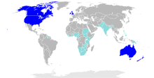      Țări unde limba engleză este limba nativă a majorității populației      Țări unde limba engleză este oficială dar nu limba majoritară