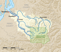 Carte du bassin versant du fleuve Puyallup.
