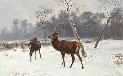 Cerf et biche dans un paysage enneigé, 1883, collection privée, vente 2013.