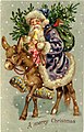 Le père Noël monté sur un âne.