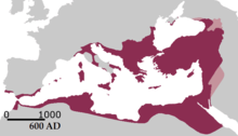 Carte de la région méditerranéenne avec les frontières de l'Empire byzantin en 600