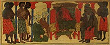 Illustration dans un manuscrit représentant un épisode de l'histoire d'Aksoum.