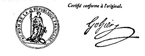 Certifié conforme du décret d'abolition du 16 pluviôse de l'an II (4 février 1794).