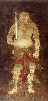 Acala (Fudō Myōō). XIIe siècle d'après le modèle de 838 d'Enchin. Peinture sur soie, H. 168 cm. Manshu-in, Kyōto.