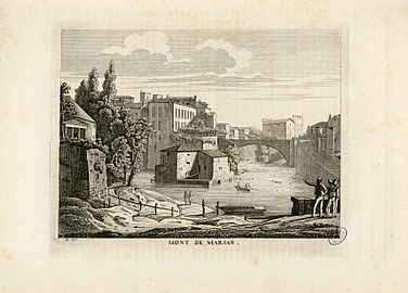 La rotonde faisant face au port de Mont-de-Marsan est représentée à gauche sur cette gravure de 1838