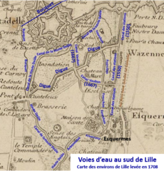 Voies d'eau au sud de Lille en 1708
