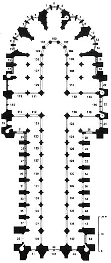Plan des baies numérotées selon le Corpus Vitrearum.