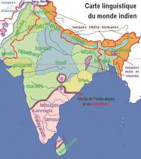 Carte des langues parlées en Inde.