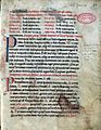 Page du XIIIe siècle comportant deux lettrines. Incipit de la Crónica najerense.