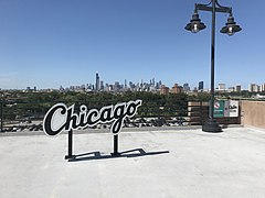 Vue du Guaranteed Rate Field sur Downtown Chicago