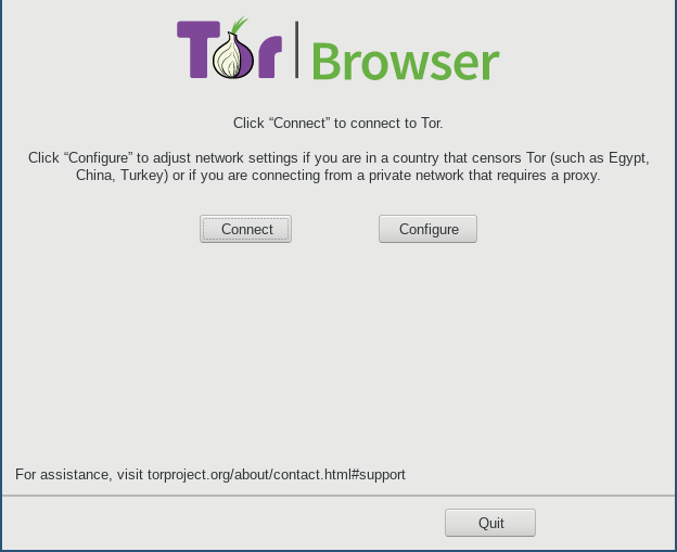 Tor Browser's Initial Configuration page