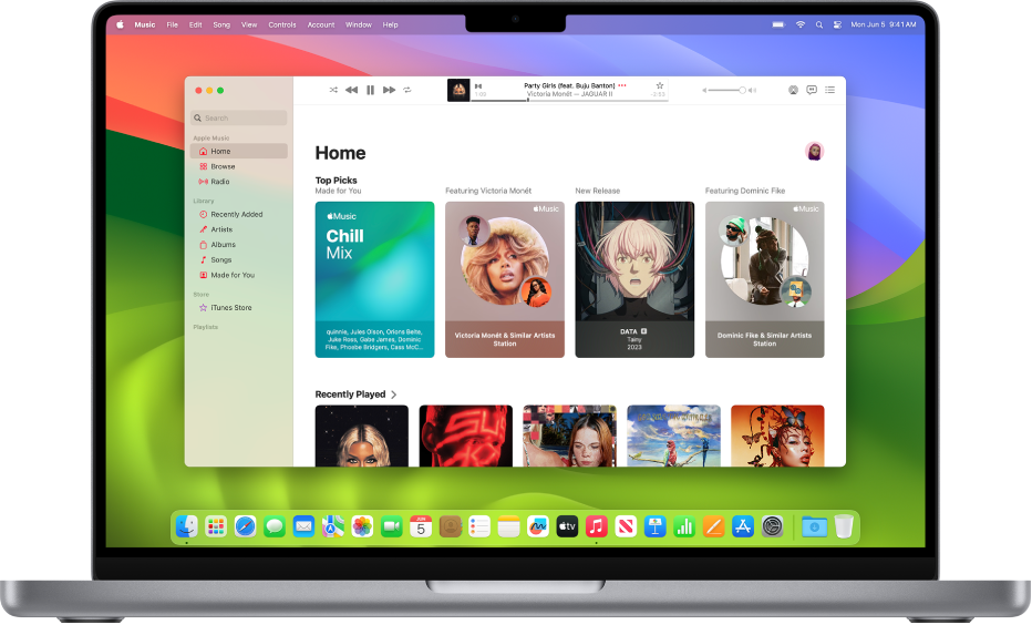 The Apple Music window showing the Home screen.