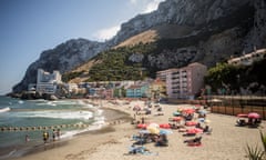 People on the beach at Catalan Bay in Gibraltar