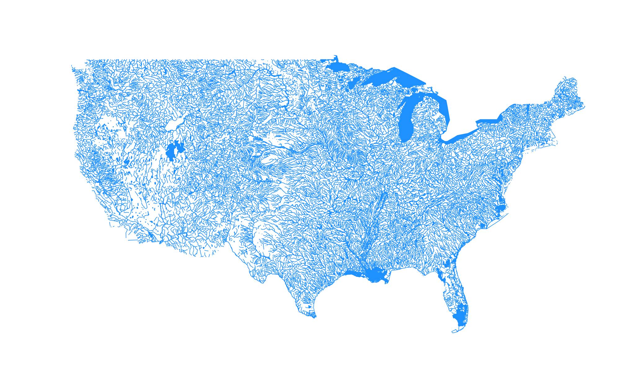 r/dataisbeautiful - I made a map of all the U.S. waterbodies using R [OC]