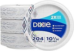 Dixie Large Paper Plates, 10 Inch, 204 Count, 2X Stronger*, Microwave-Safe, Soak-Proof, Cut Resistant, Disposable Plates For 