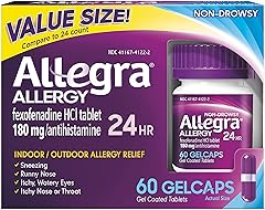 Allegra Adult 24HR Non-Drowsy Antihistamine Gelcaps, 60-Count, Fast-acting Allergy Symptom Relief, 180 mg
