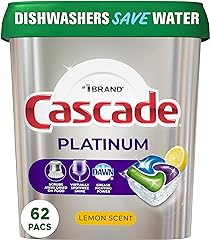 Cascade Platinum Dishwasher Pods, Dishwasher Detergent Pod, Dishwasher Soap Pod, Actionpacs Dish Washing Pod, Lemon, 62 Count