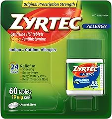 Zyrtec 24 Hour Allergy Relief Tablets, Indoor & Outdoor Allergy Medicine with 10 mg Cetirizine HCl per Antihistamine Tablet, 